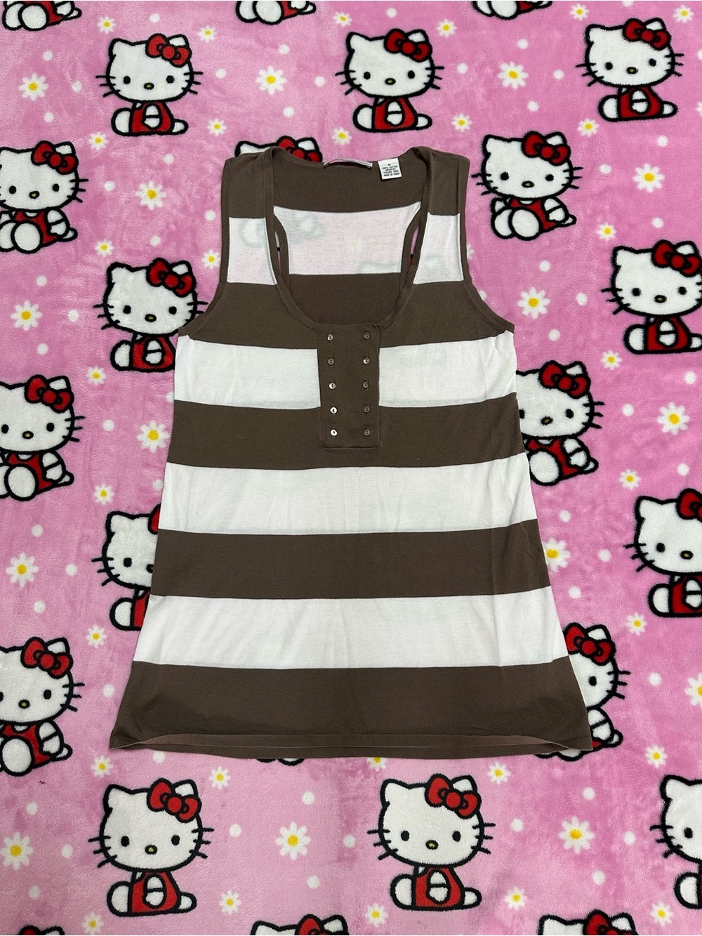 Cotton by Autumn Cashmere Brown and White Striped Henley Tank Top